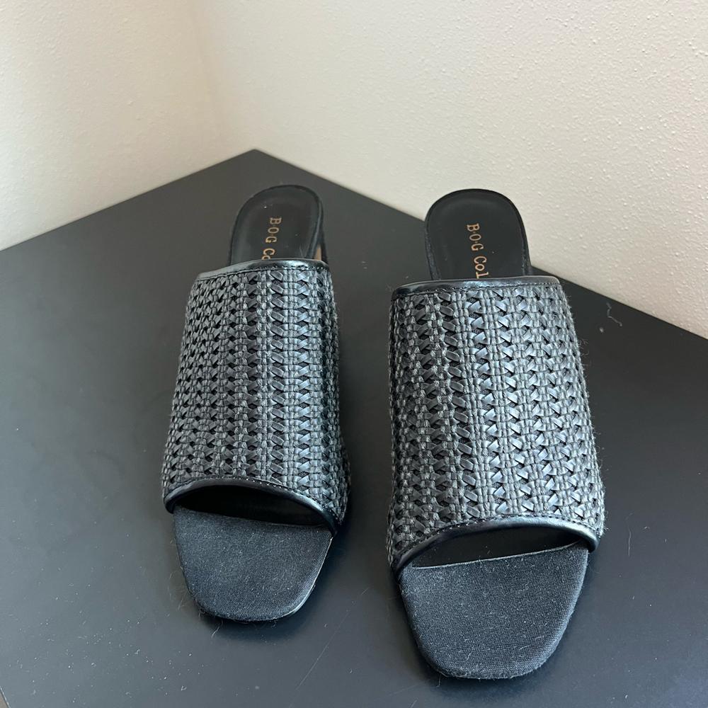Black weave mules